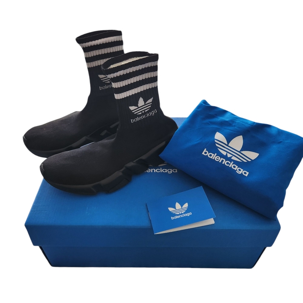 Authentic BALENCIAGA Speed LT Sock Sneakers Adidas Collaboration Black & White‎